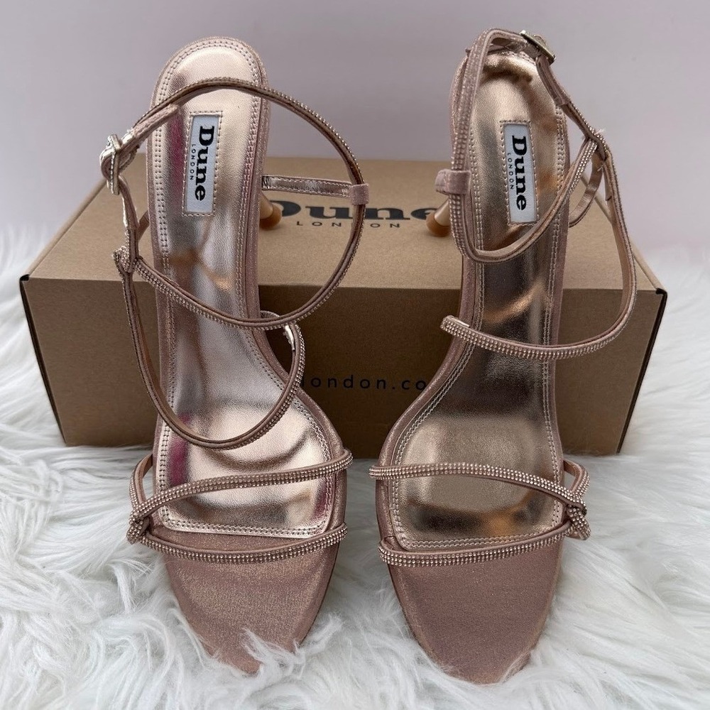 Dune‎ London Majesties Rose Gold Womens 8/41 Strappy Crystal Heeled Sandals NEW